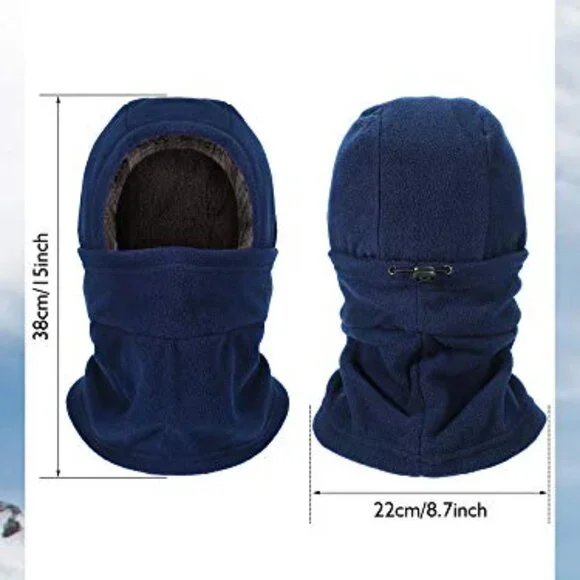 Winter Fleece Balaclava Ski Mask with Drawstring Full Face Covering - Picture 3 of 8